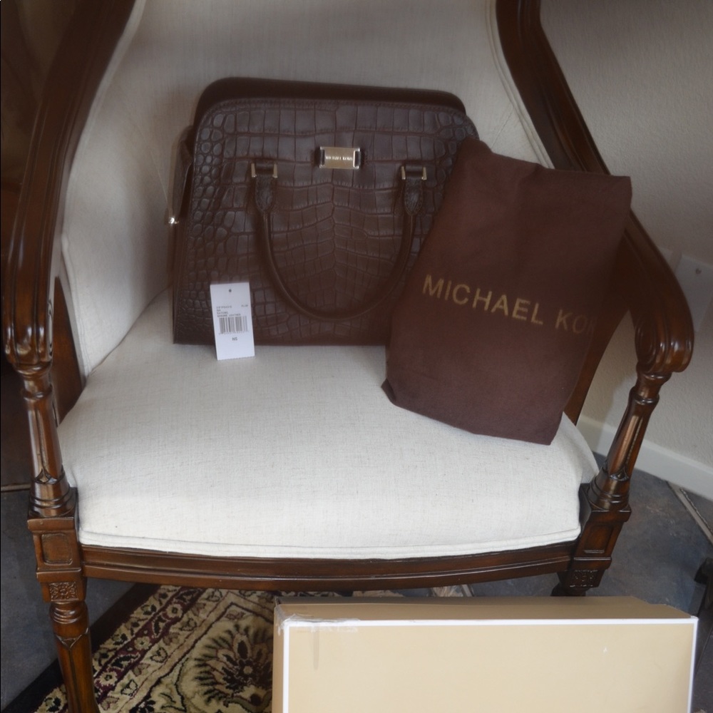MICHAEL KORS GIA CROCODILE LEATHER SATCHEL HANDBAG